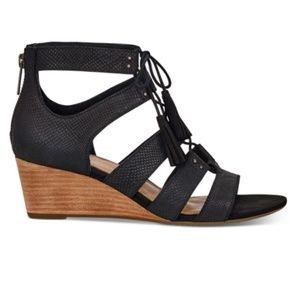 UGG Yasmin Black Snake Leather Wedge Sandal
